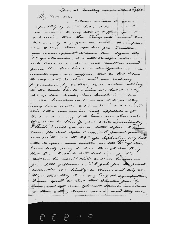 Allie Weeks to John Moore, November 3, 1863, Weeks Family Papers,
Reel 18, Frames
219-220.pdf