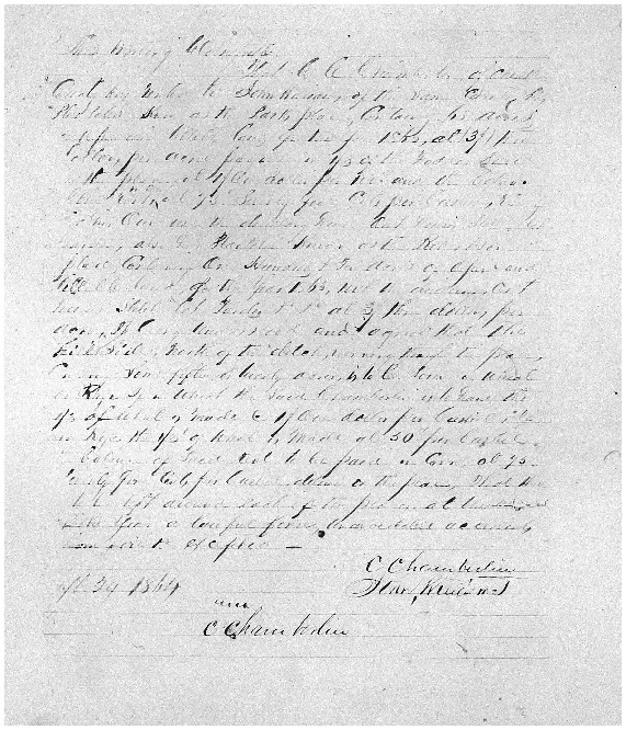 Rental Agreement between John Williams and Chamberlin, 1864,
Pugh-Williams-Mayes Papers, Reel 7, Frame
191.pdf