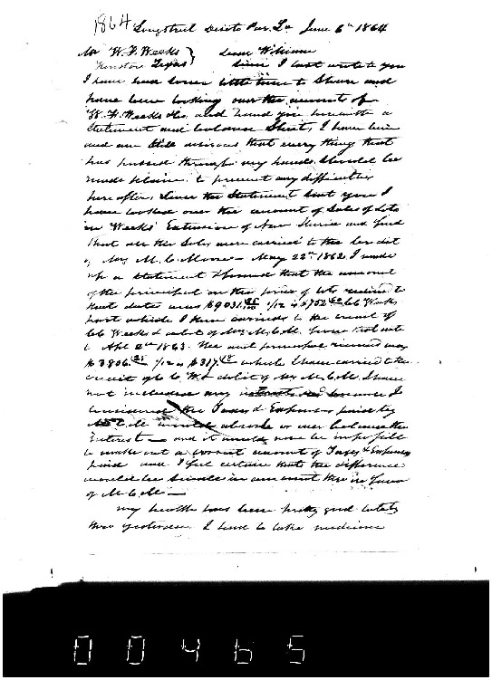 John Moore to WF Weeks, June 6, 1864, Weeks Family Papers, Reel 18,
Frames
465ff.pdf