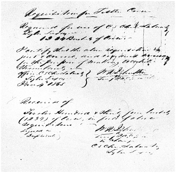 Requisition for Corn from WR Johnston, January 4, 1865,
Pugh-Williams-Mayes Papers, Reel 7, Frame
282.pdf