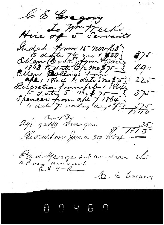 Receipt for Hire of Slaves of WF Weeks, June 30, 1864, Weeks Family
Papers, Reel 18, Frame
489.pdf