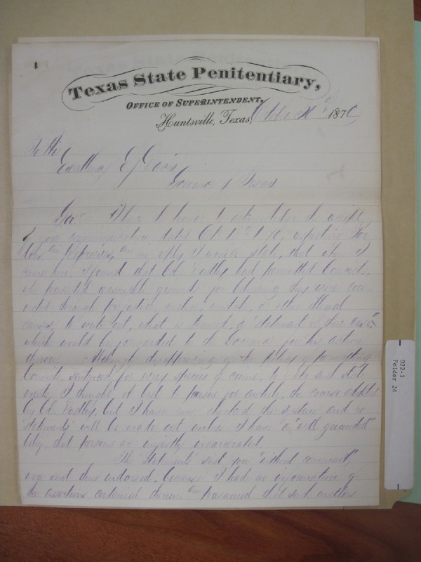 AJ Bennett to EJ Davis, October 30, 1870, TSLAC, Box 022-1, Folder
24.pdf