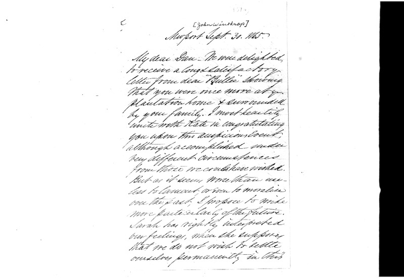 John Winthrop to DD Avery, September 30, 1865, Avery Family Papers,
Records of the Antebellum Southern Plantations, Series J, Part 5, Reel
11, Frames
693-695.pdf